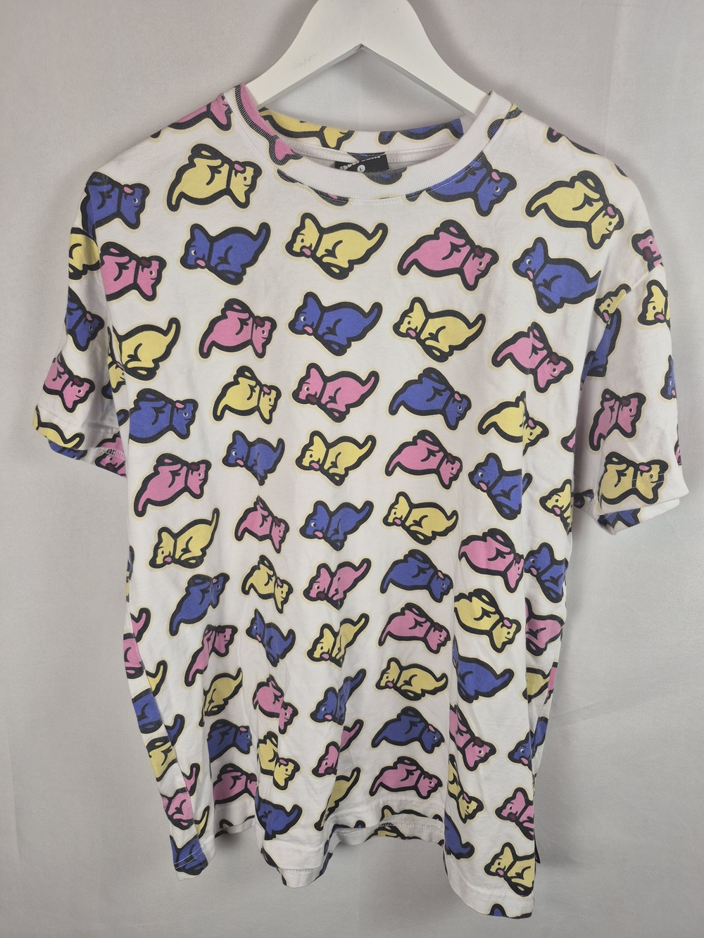 ICECREAM Running Dog All Over Print T-Shirt Men's Size L White Colorful Y2k